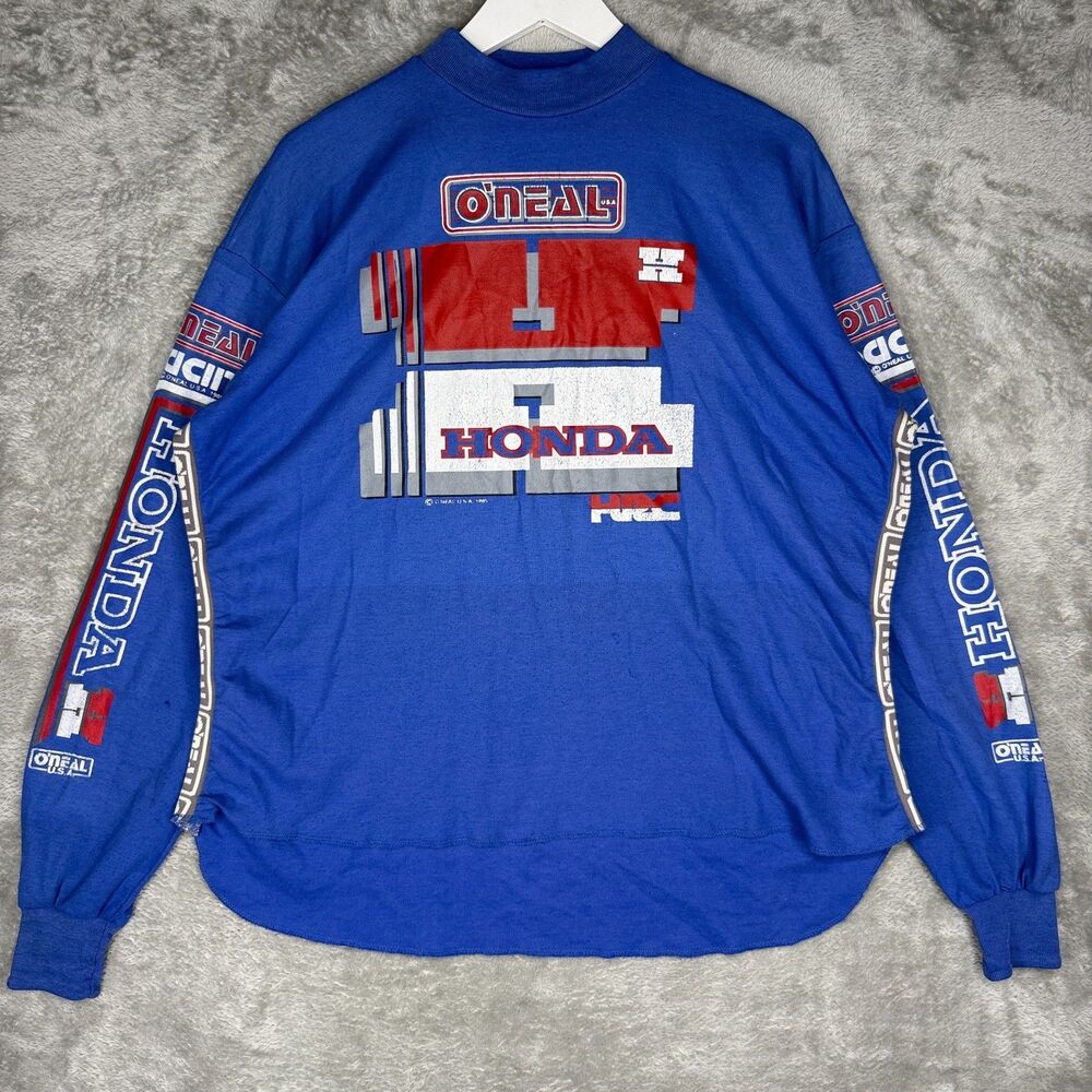 Vtg 80s Honda O'Neal Motocross Racing Jersey Mens XL Blue T-Shirt USA 1985 HRC